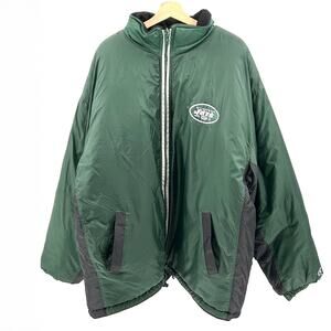 Vintage 90s NFL New York Jets Green Puffer Coat Fleece Lined